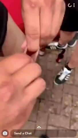 Blond twink drinks cum from straight friend's foreskin