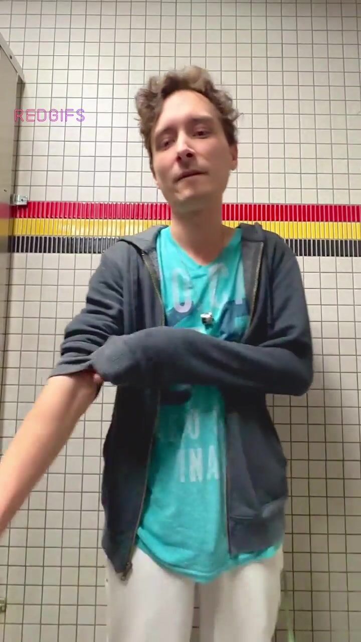 Blond twink caught jerking public toilet