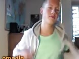 Blond twink strips to underwear and jo to a nice load