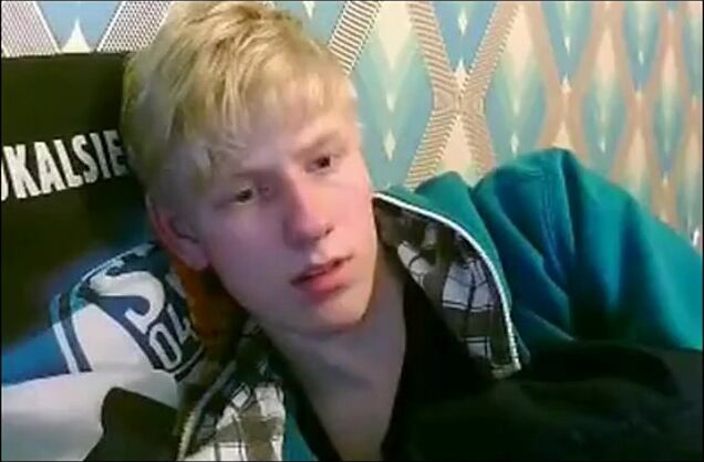 Hot blonde twink jerks off at home