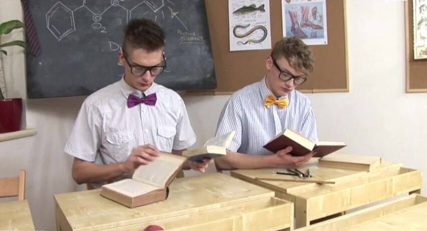 Blond twink takes raw cock in classroom bareback