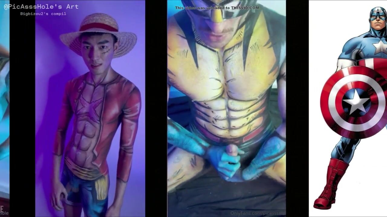 Body-painted gooners jerk raw