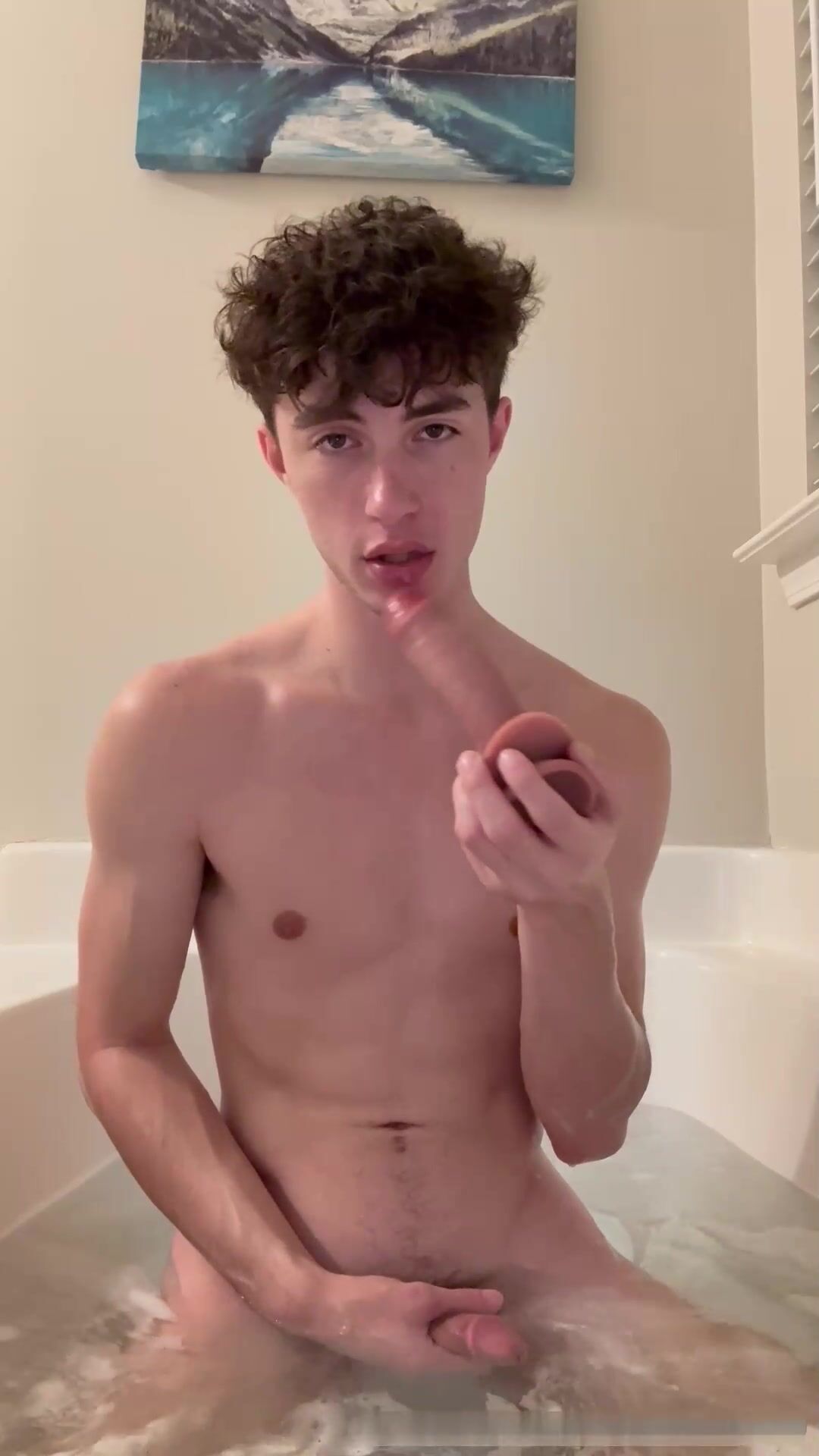 Tight hole can't fit dildo in horny boy