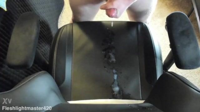 Boy cums on his gaming and wanking chair