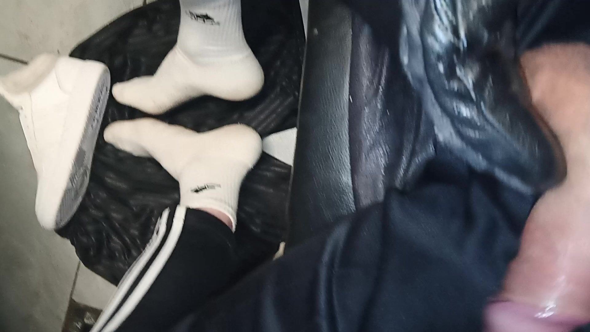Boy cums in bike glove rubbing silky shorts