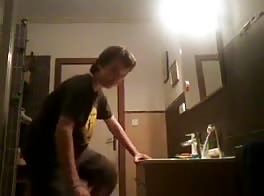 Boy fingering wank and eat cum