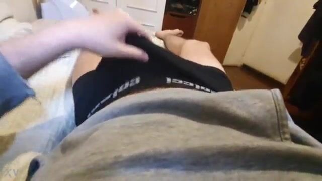 Horny boy cums in black boxers