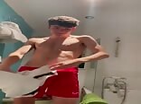 Red twink strips and rides raw cock
