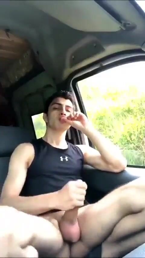 Twink in tight shirt cums in car