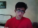 Red shirt twink jerks cock watching bareback