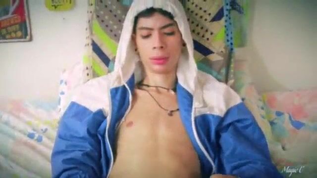 Boy tastes and plays with pre cum