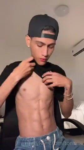 Solo twink strokes his cock