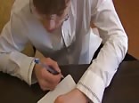 Student boy cums on his book