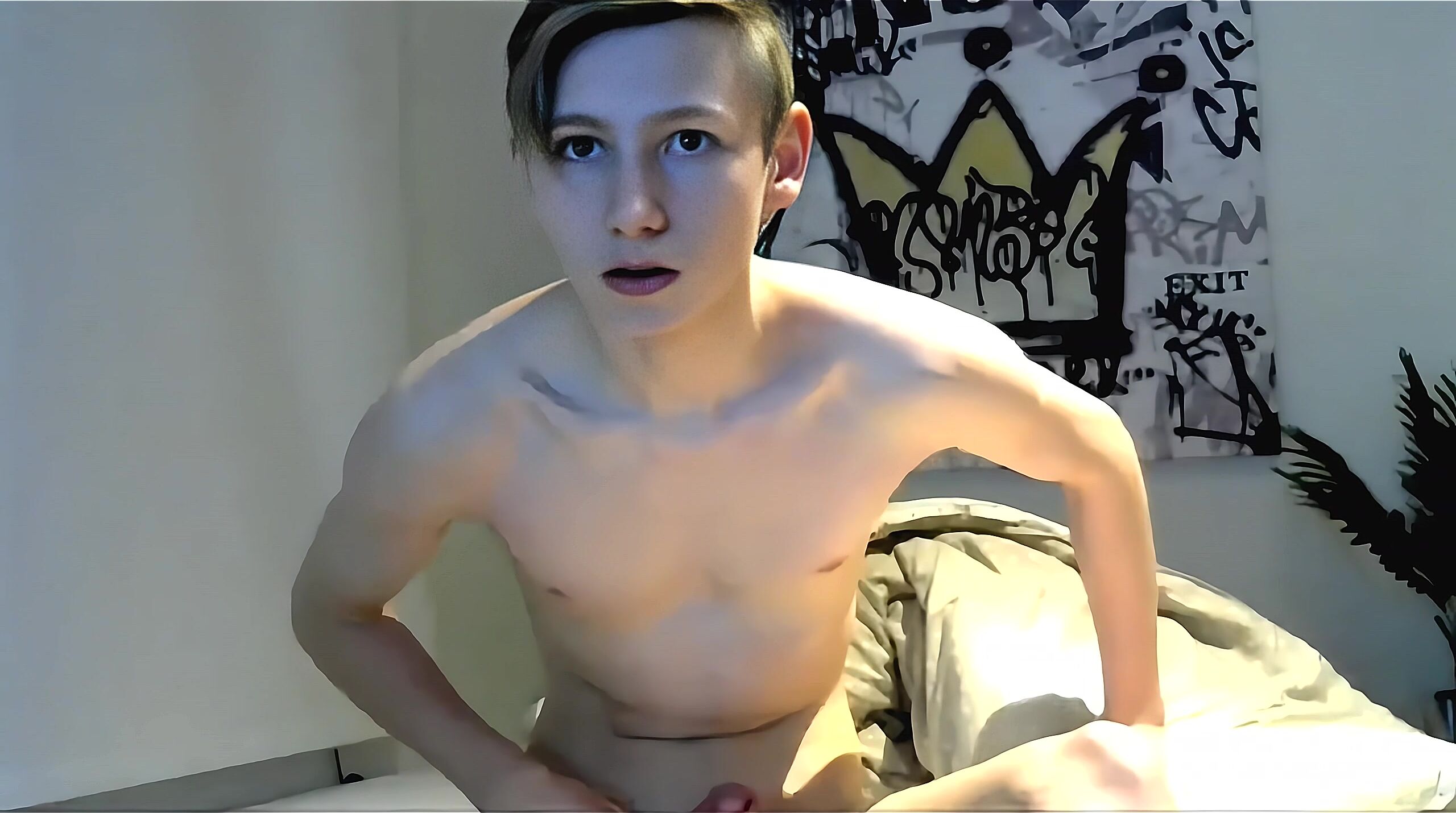 Frat guy uncut mushroom cock head wanks and cums hard