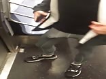 Bulging cock on the train with horny boys
