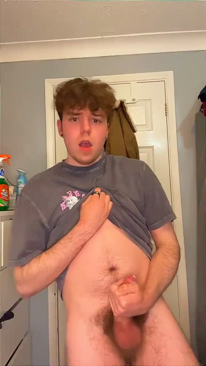 Bushy ginger twink cums again