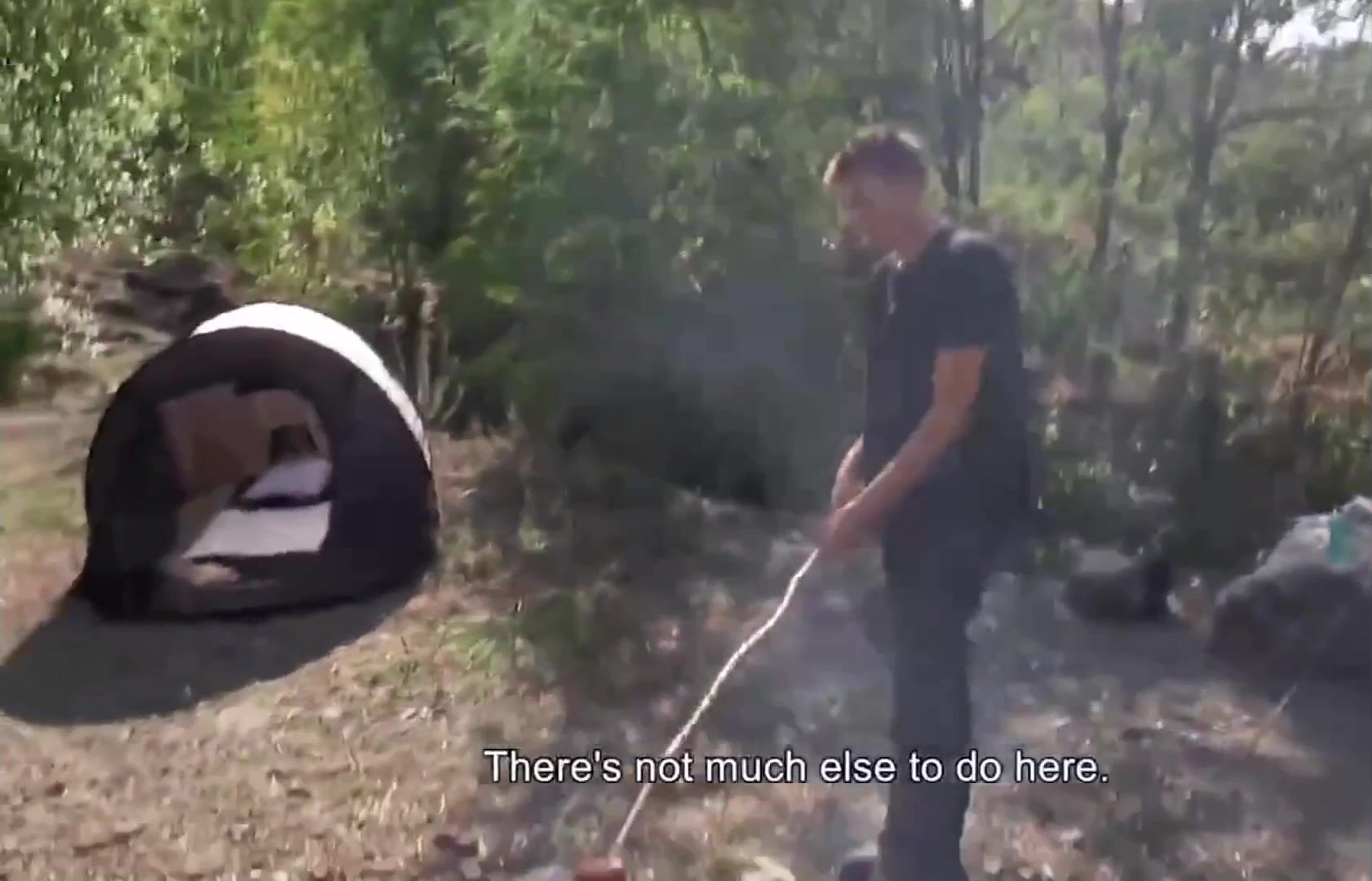Older daddy seduces camping twink for bareback cash