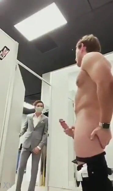 Clerk catches him beating and cumming