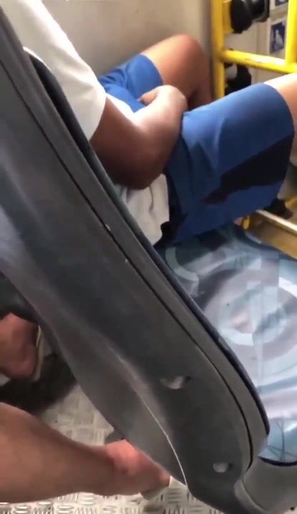 Twink caught jerking cock on bus