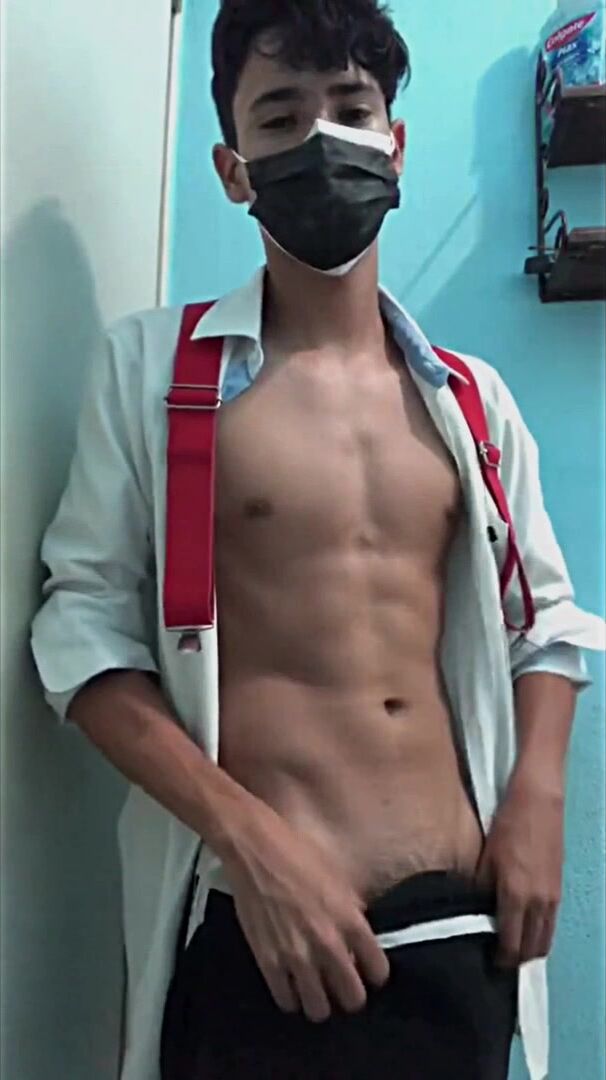Amateur twink student in suit strokes cock to finish