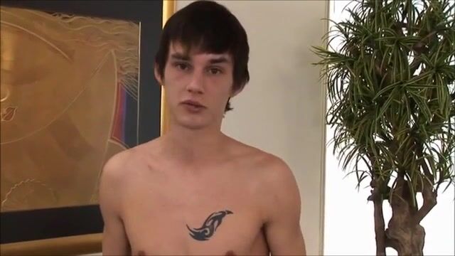 19yo twink chris jerks big cock till cum on belly