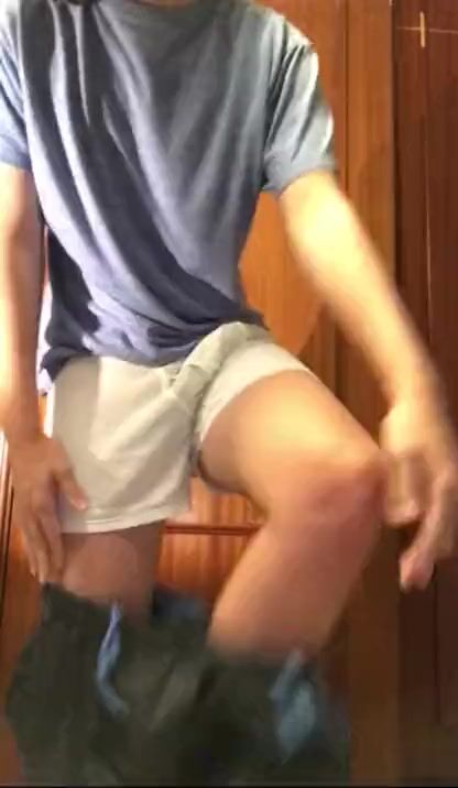 Chubby boy flaunts giant cock