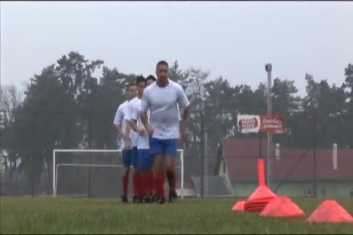 Gay muscle hunks bareback in soccer club cock fest