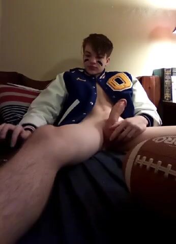 College jock strokes his hard cock