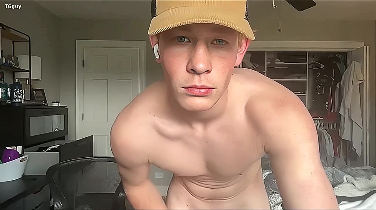 Hung redhead college hunk wanks cock in cap