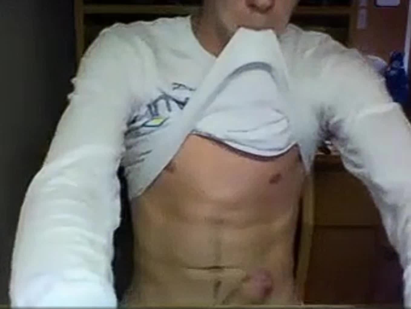 College tall brunette guy gets caught by his dormmate before he cum...