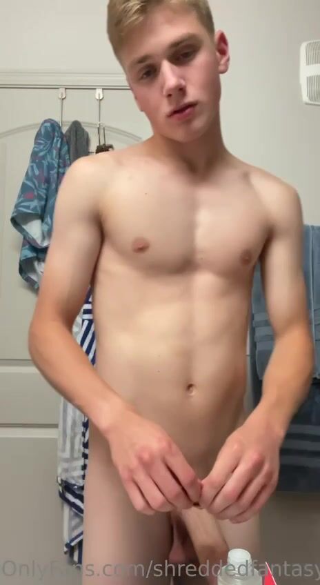 Twink cums in condom 2