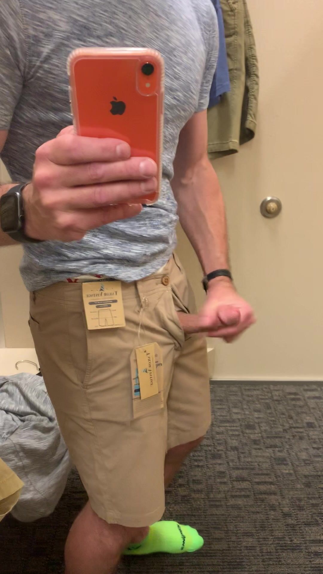 Cumming in his shoes in a fitting room
