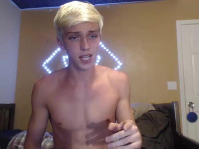 Cute blond twink cums hard on cam