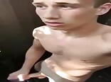 Outdoor pool showers: cute blond twink beats off