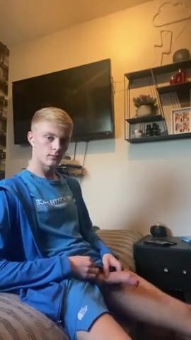 Blonde twink wanks hard on cam