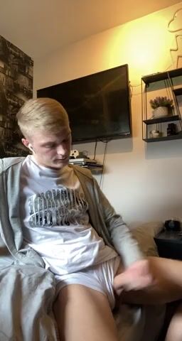 Blonde cam boy strips underwear showing big cock