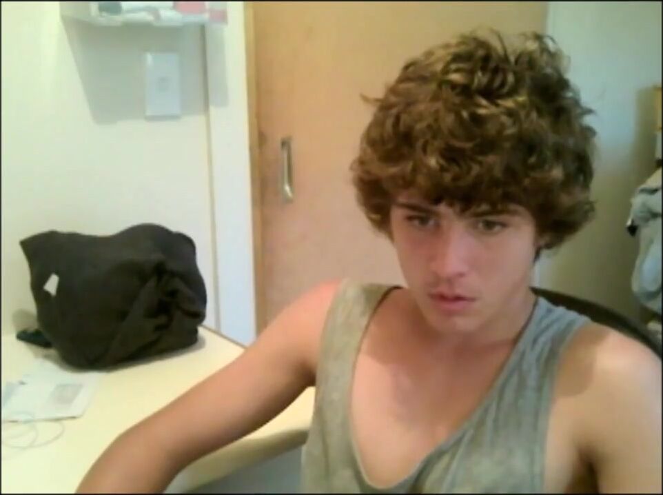 Curly teen boy jerks his cute cock