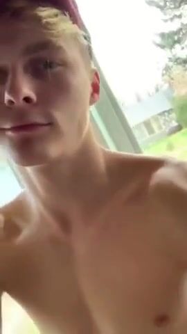 Cute fit blonde twink jacks cum in several places on cam
