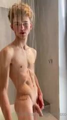 Fit blonde twink showers, jacks, toys his ass & cums