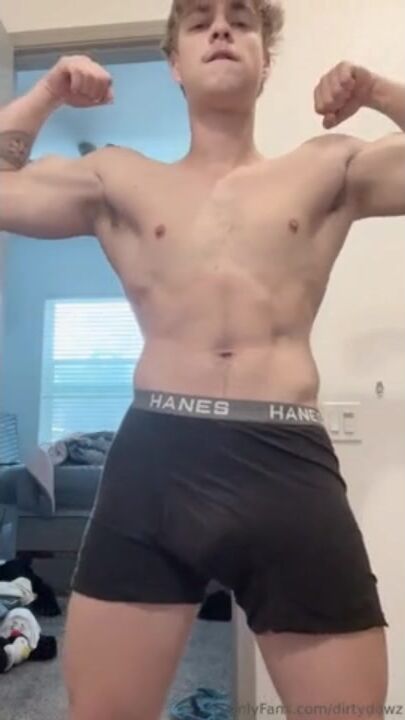 Hot fit blonde twink strips jack off
