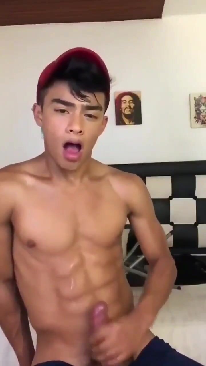 Fit twink jerks cock and cums