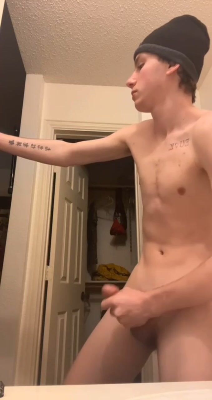 Black-haired cute guy jerks cock