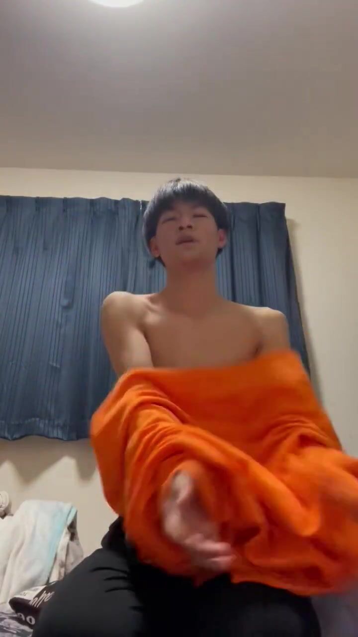 Cute japanese boy strips bare for cock