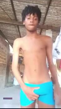 Cute skinny twink strips & shakes pendulous cock (no cum)