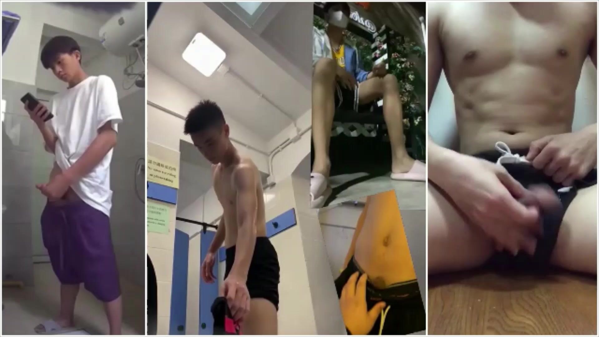 Taiwanese athlete twink strokes his hard cock after sports