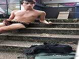Public jerk boys dare me in urban setting