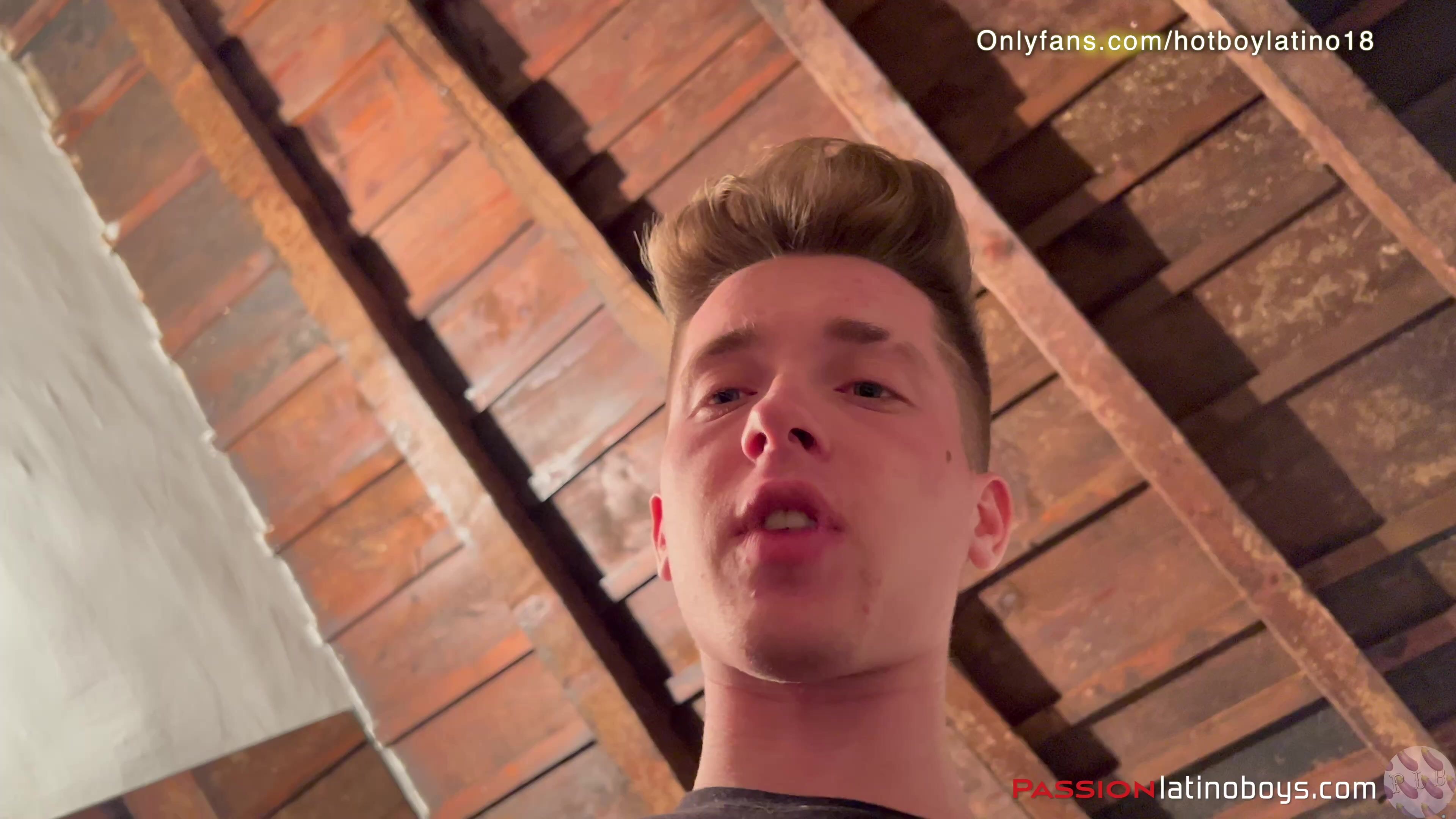 Uncut blond twink strokes hard cock