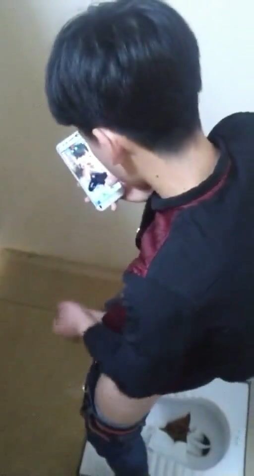 Desperate chinese college boy jerking spy