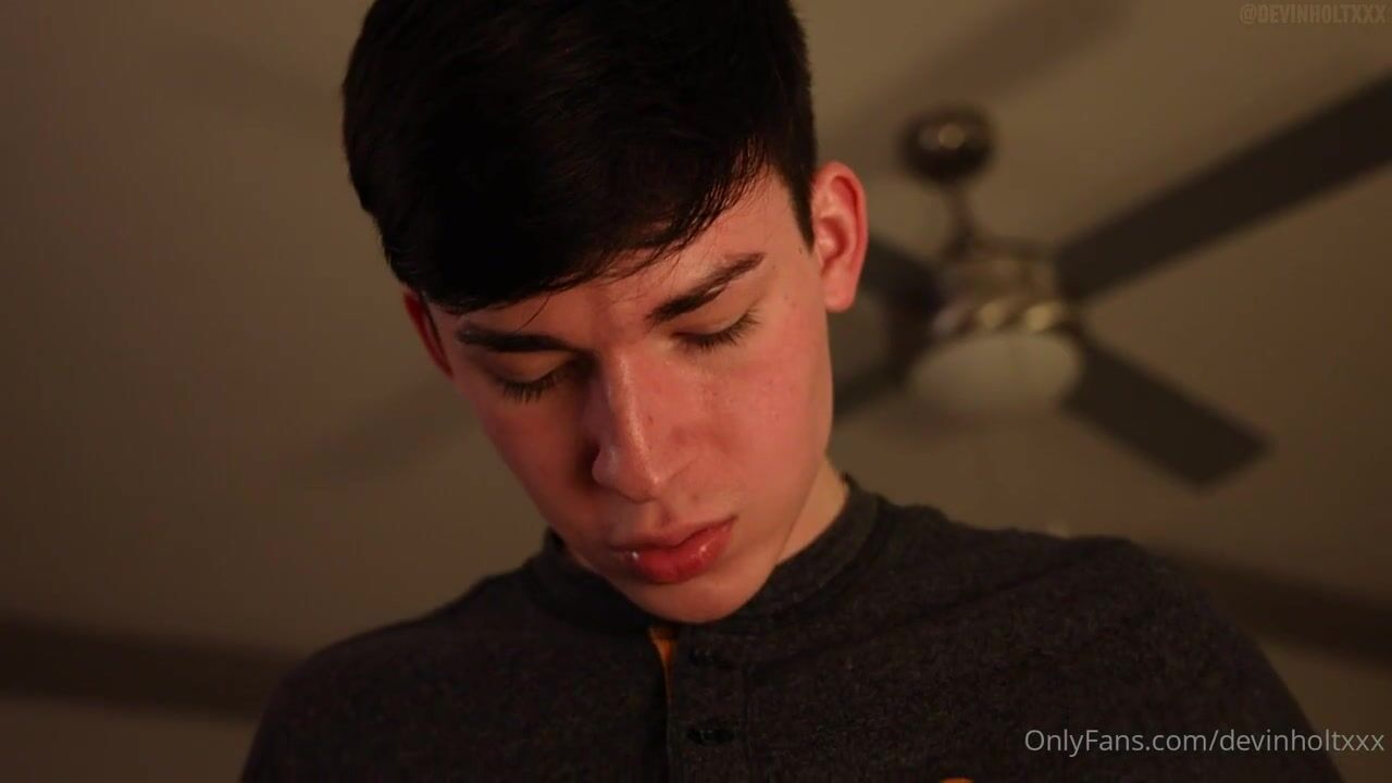 Devon works his cock with sleeve