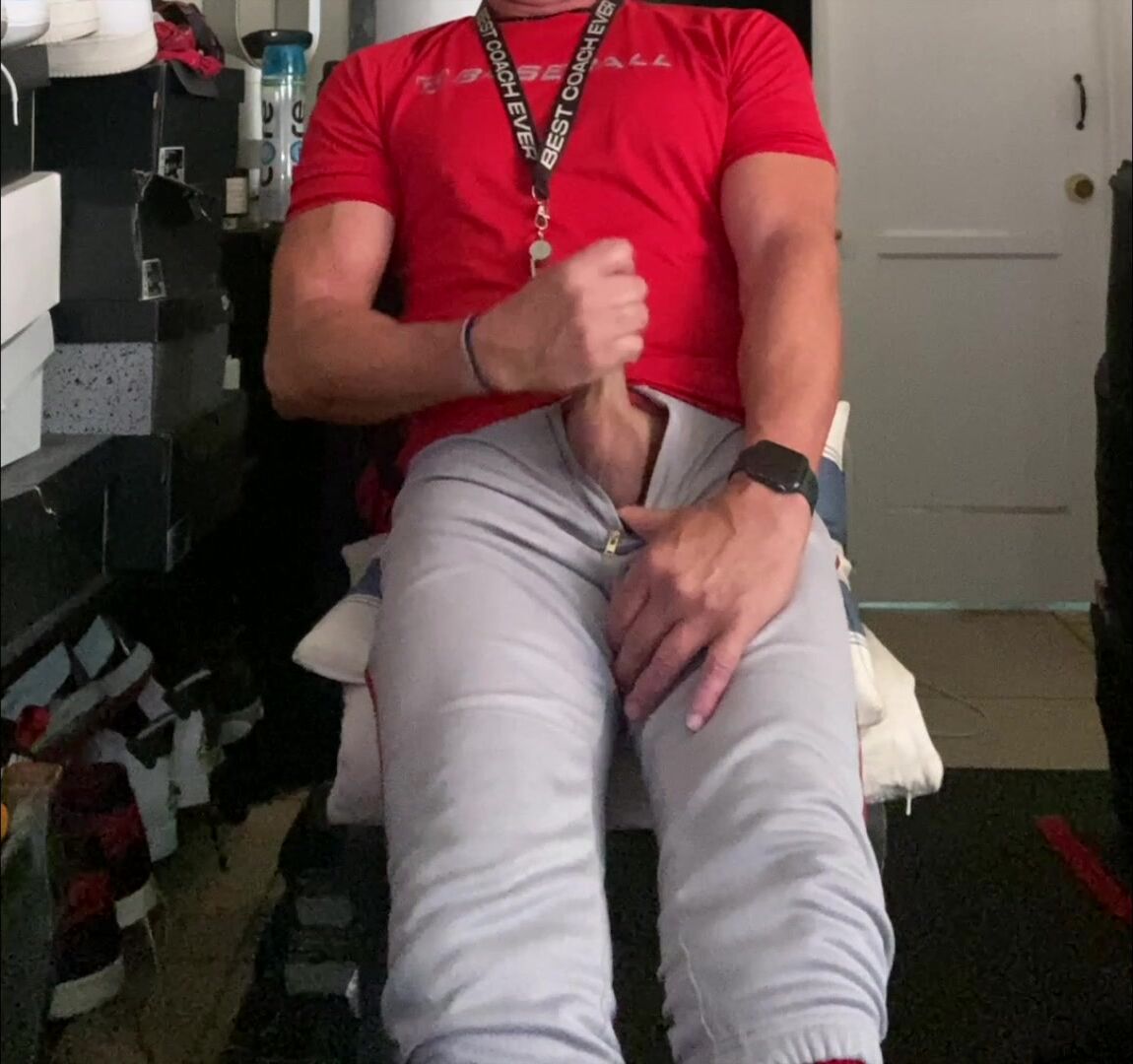 Horny baseball dad jerking his big cock
